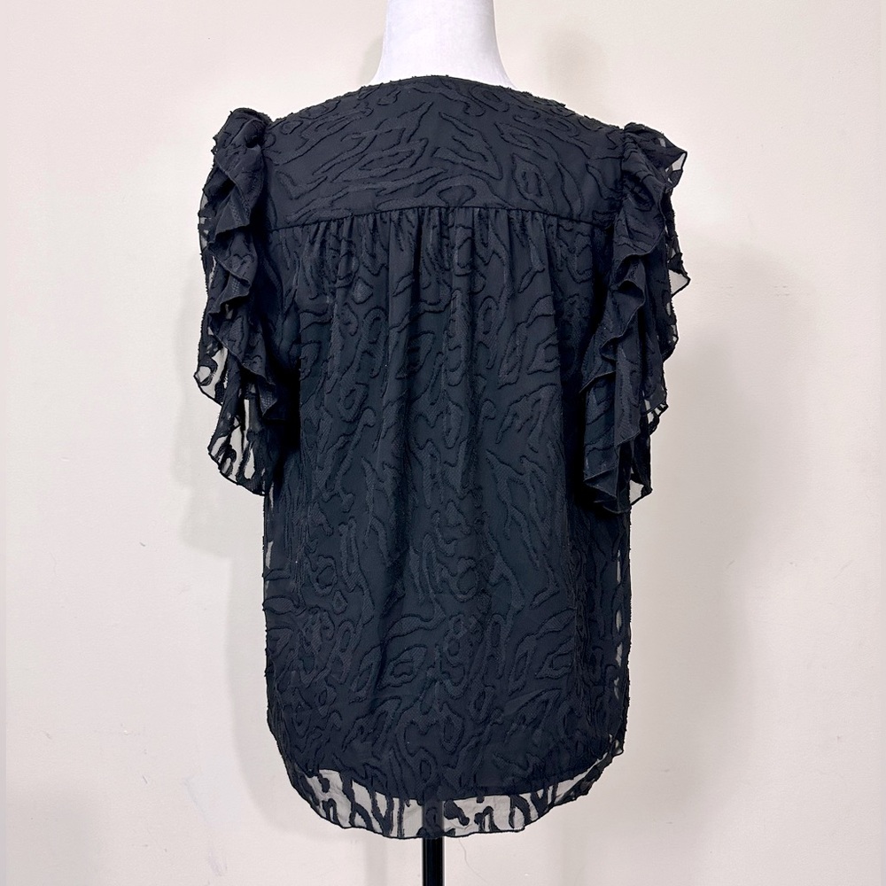 NWOT Anna Cate Black w Lace Overlay Ruffle Sleeves V-Neck Collar Pullover Top M - Picture 5 of 14